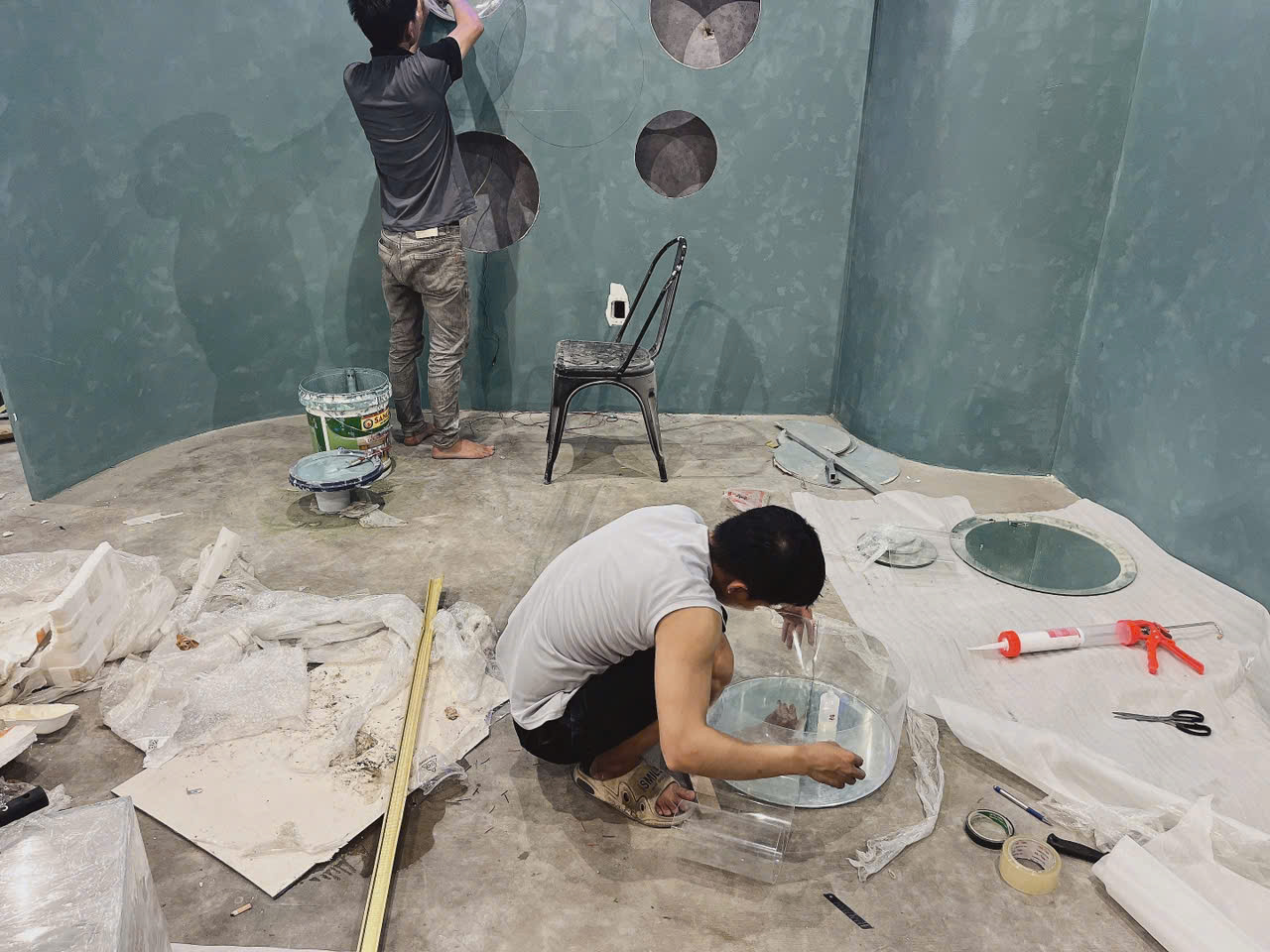 quá trình thi công quán Alien Coffee