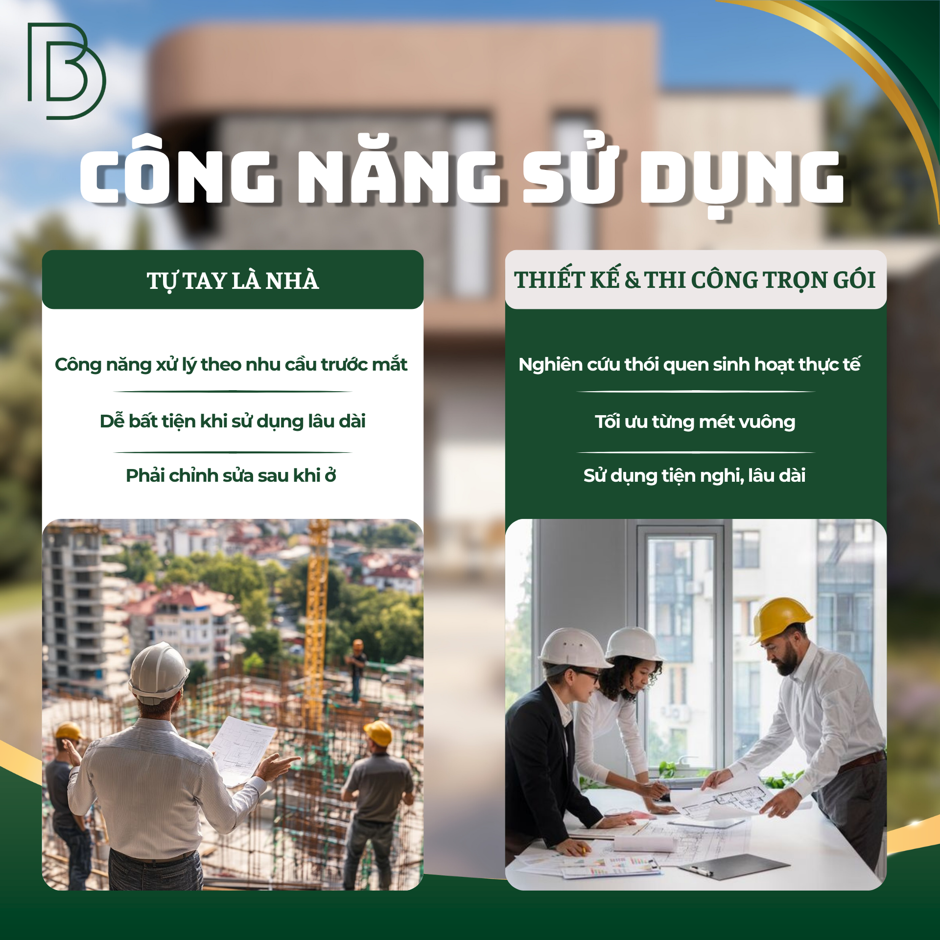 Công năng sử dụng khi thiết kế thi công nhà trọn gói