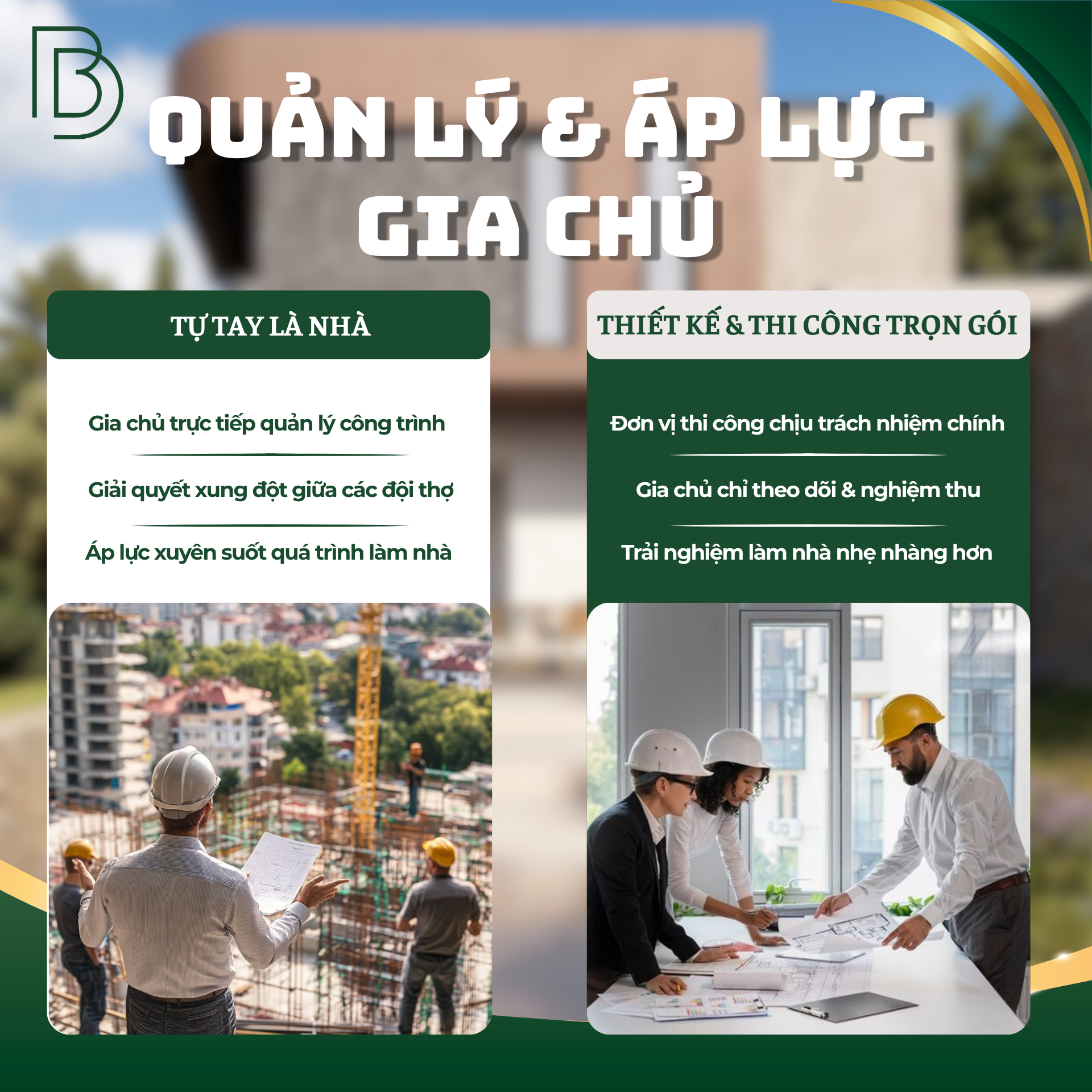 Giảm áp lực quản lý khi chọn thiết kế thi công nhà trọn gói