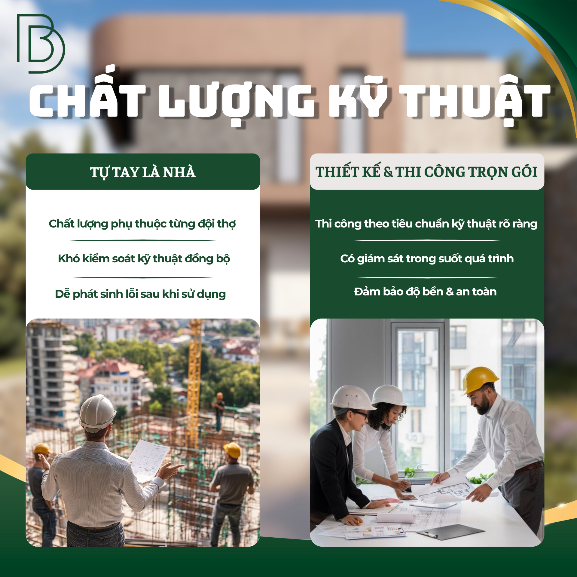So sánh chất lượng kỹ thuật thiết kế thi công nhà trọn gói và tự xây nhà