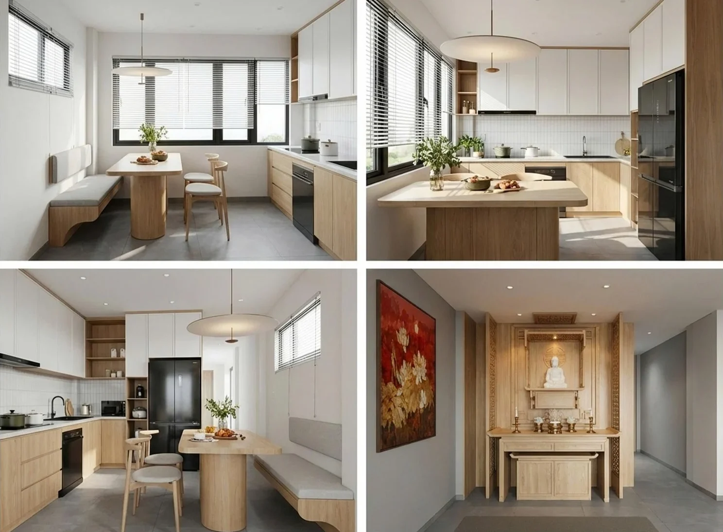 Thiết kế nội thất nhà phố BS Tài - Khu vực phòng bếp và phòng thờ hiện đại
