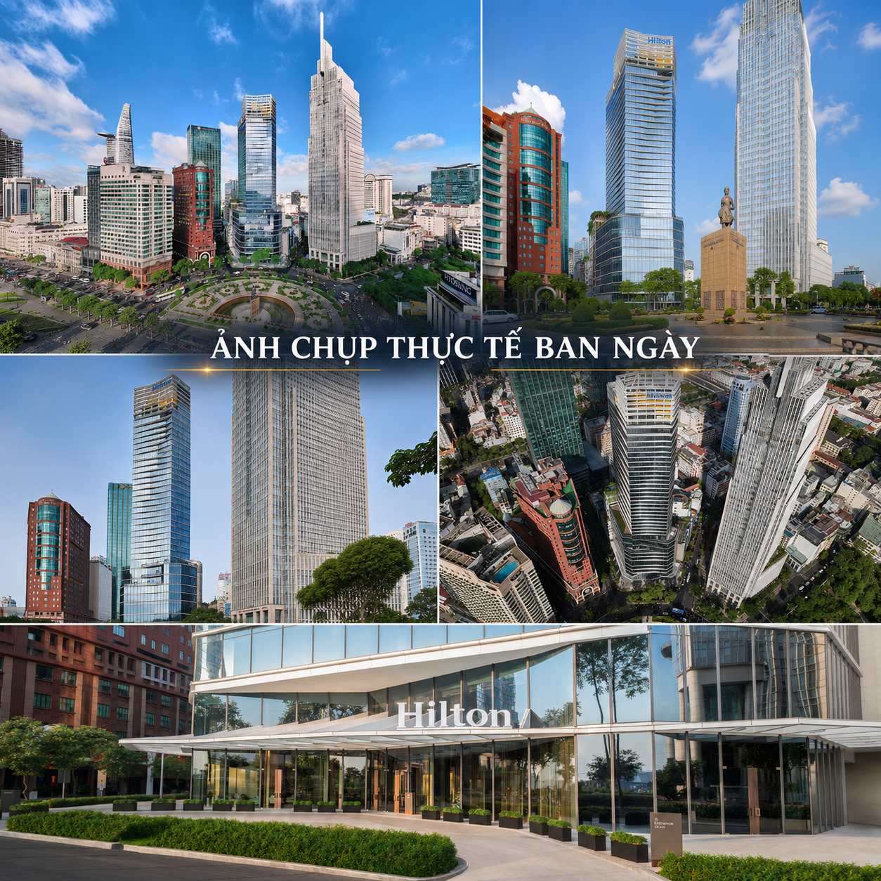Ảnh chụp thực tế ban ngày khách sạn Hilton Saigon - Dự án tiêu biểu do KTS Phạm Nguyễn Hoàng Long và B Design Group triển khai tại trung tâm Quận 1.